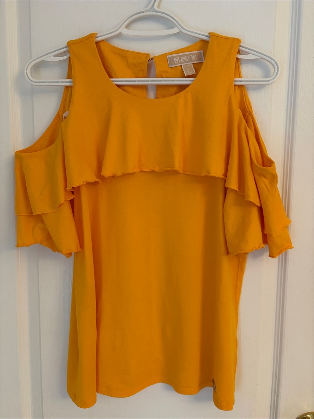 Michael Kors Yellow Cold-Shoulder Ruffle Top - Picture 3 of 6